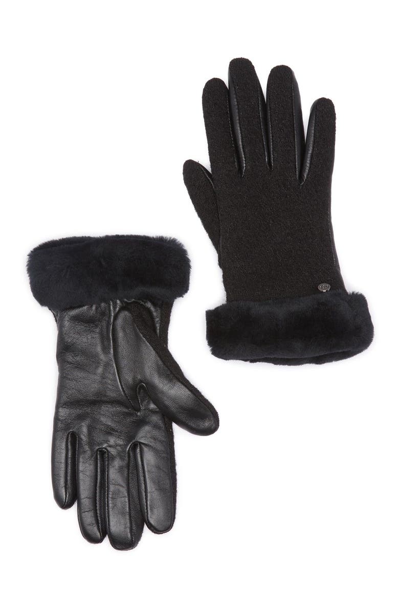 UGG<sup>®</sup> UGG Genuine Shearling Trim Leather Gloves, Alternate, color, 
