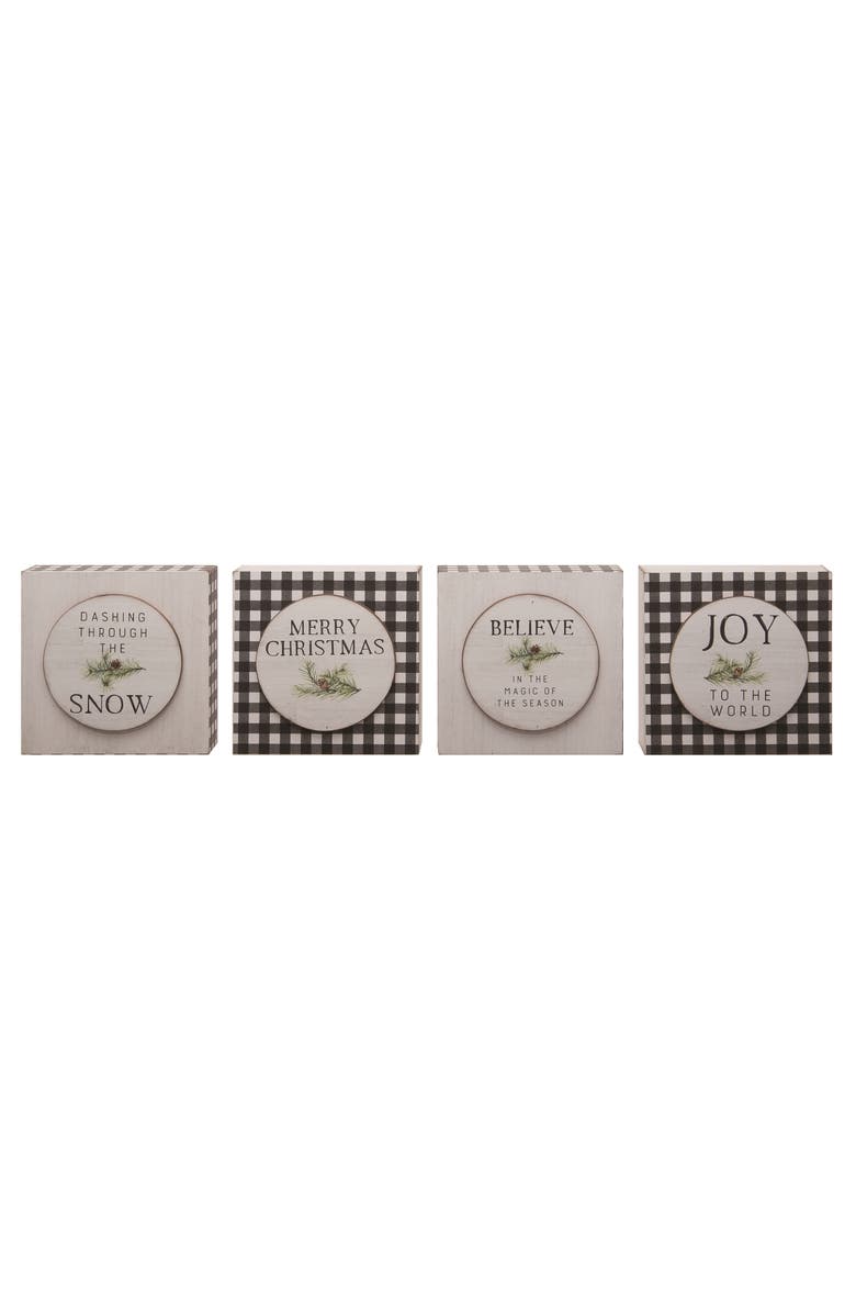 Transpac MDF Dimensional Plaid Block Set of 4 Christmas Decor, Main, color, White