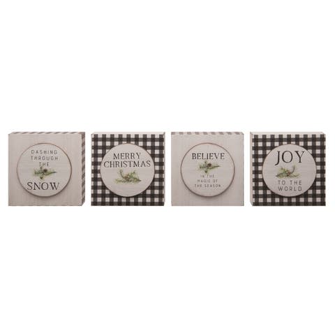 MDF Dimensional Plaid Block Set of 4 Christmas Decor