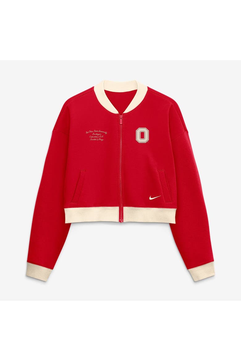 Women's Nike Scarlet Ohio State Buckeyes Oversized Academic Cropped Full-Zip Bomber Jacket, Alternate, color, Scarlet