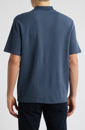 Textured Double Knit Short Sleeve Button-Up Shirt