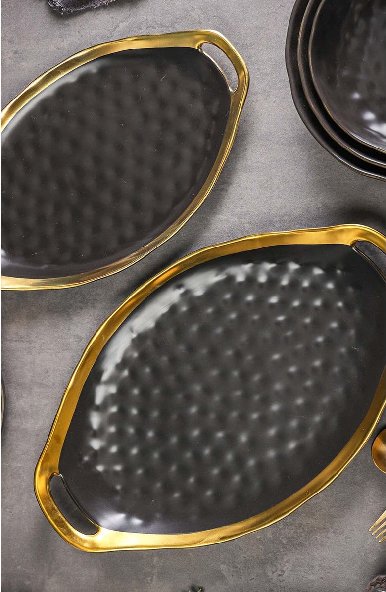 Stone Lain Florian Porcelain 2-Piece Serving Plate Set, Alternate, color, Black