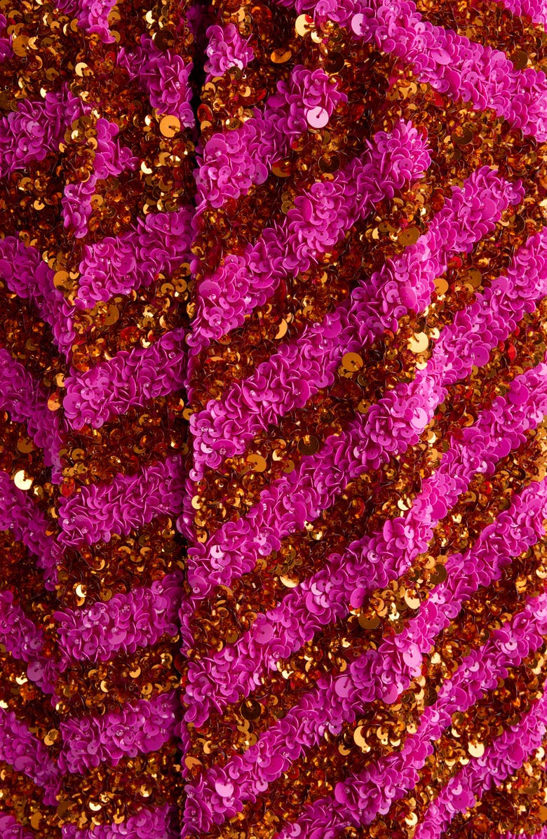 Dries Van Noten Pomy Bis Sequin Embellished Stripe Wide Leg Drawstring Shorts, Alternate, color, Fuchsia