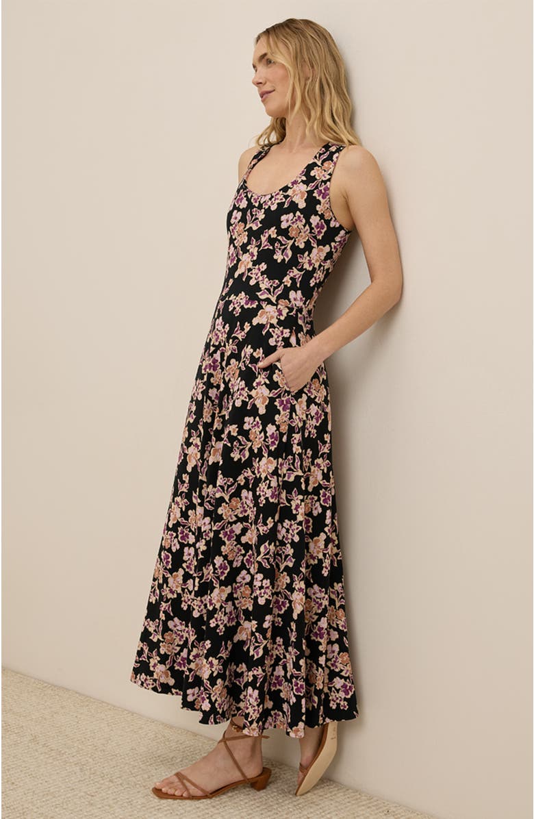 Pact Organic Cotton Fit & Flare Open Back Maxi Dress, Alternate, color, Scattered Posies Black