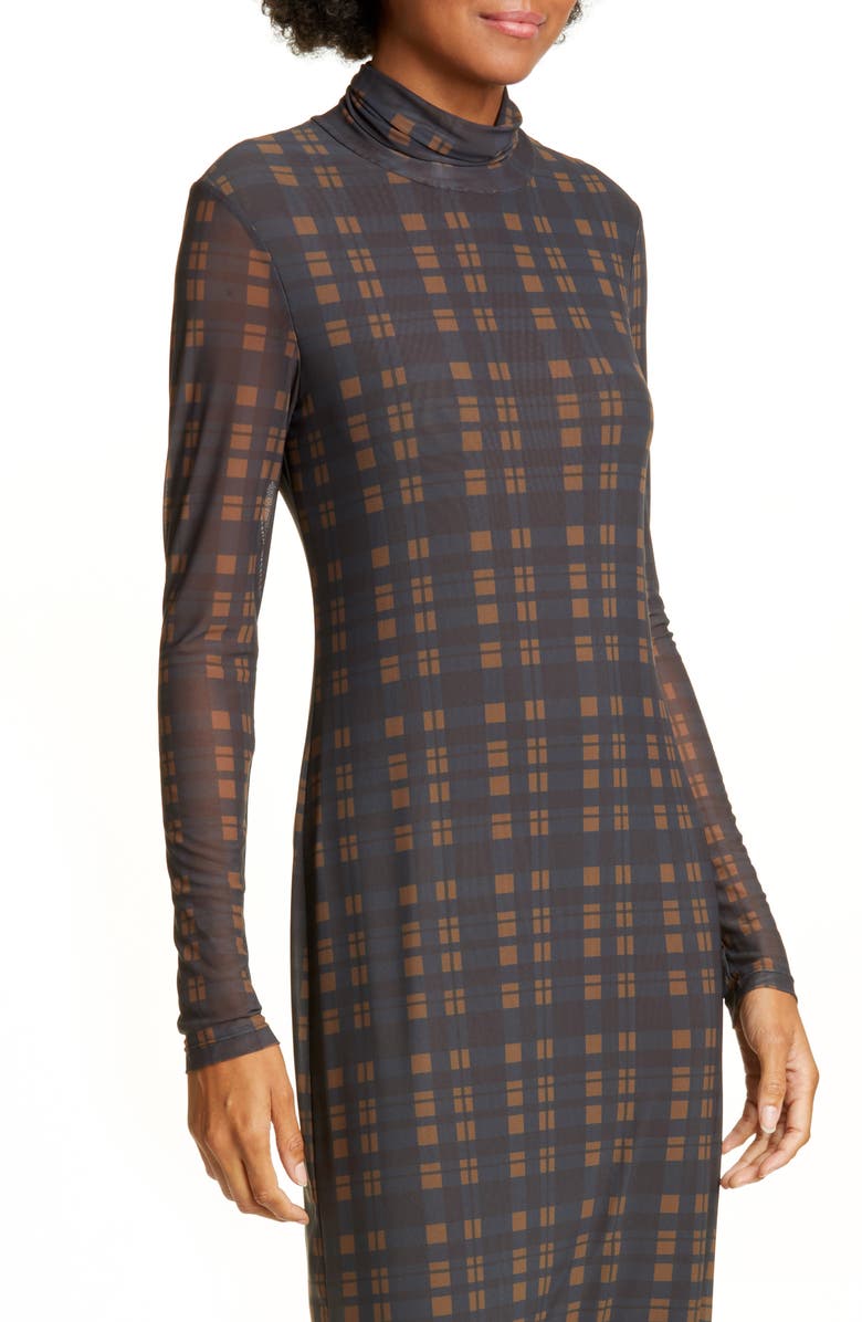 STAUD Priscilla Plaid Long Sleeve Midi Dress, Alternate, color, 