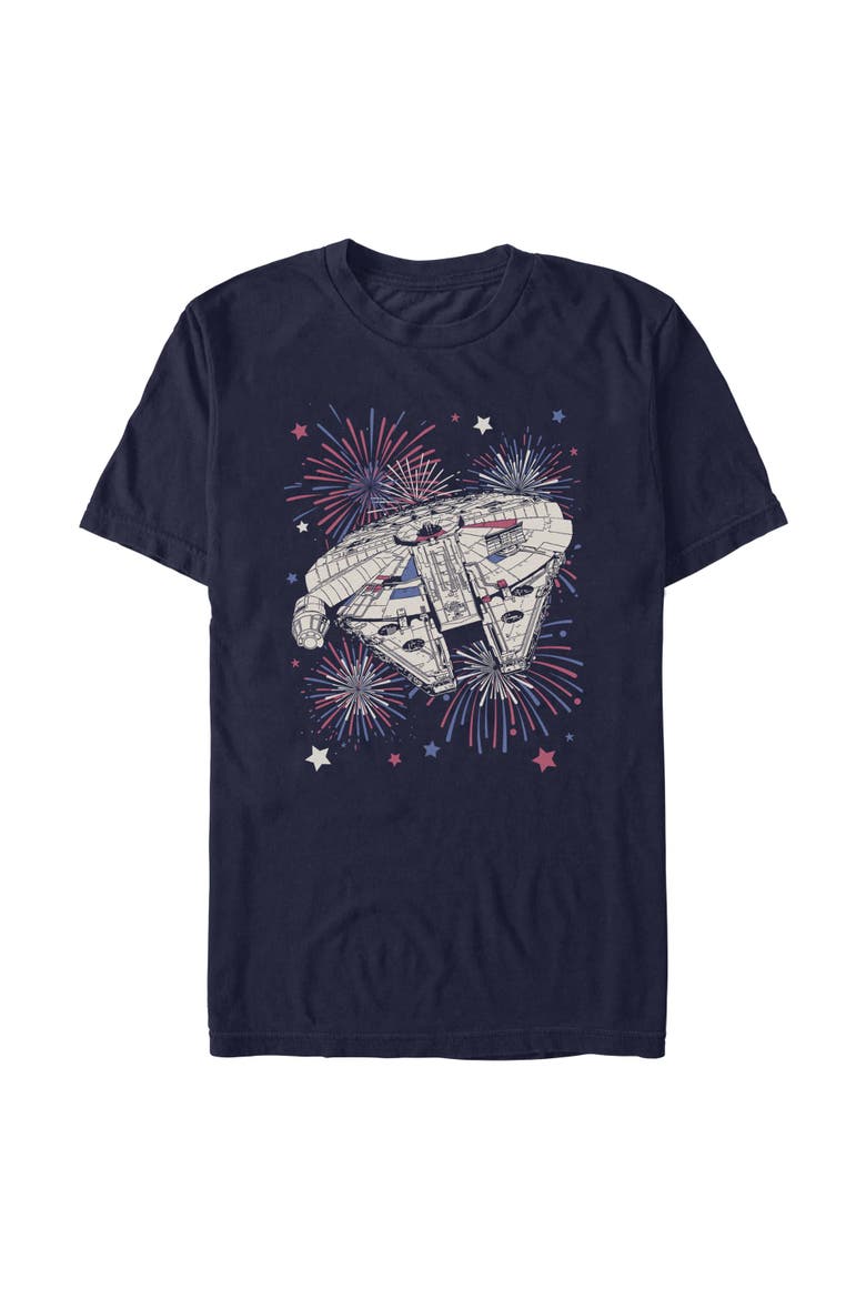 Men's Star Wars Festive Fireworks Falcon  Graphic T-Shirt, Main, color, Navy Blue