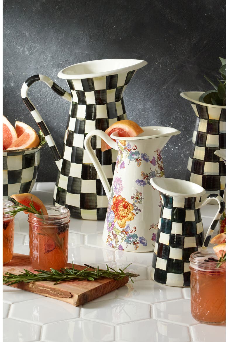 Courtly Check Large Enameled Steel Practical Pitcher, Alternate, color, BLACK/ WHITE