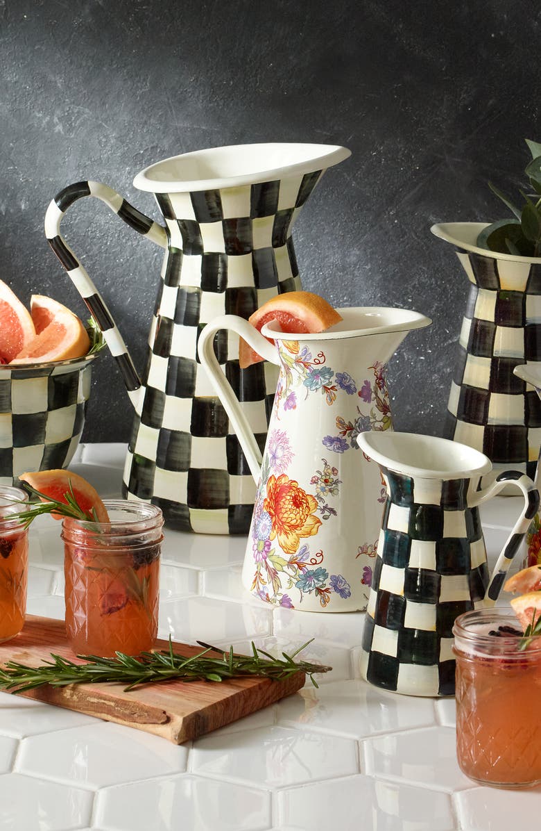 MACKENZIE CHILDS Courtly Check Large Enameled Steel Practical Pitcher, Alternate, color, Black/ White