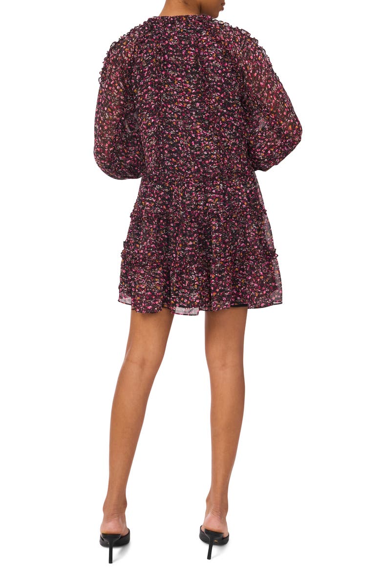 Floral Long Sleeve Tiered Dress, Alternate, color, RICH BLACK
