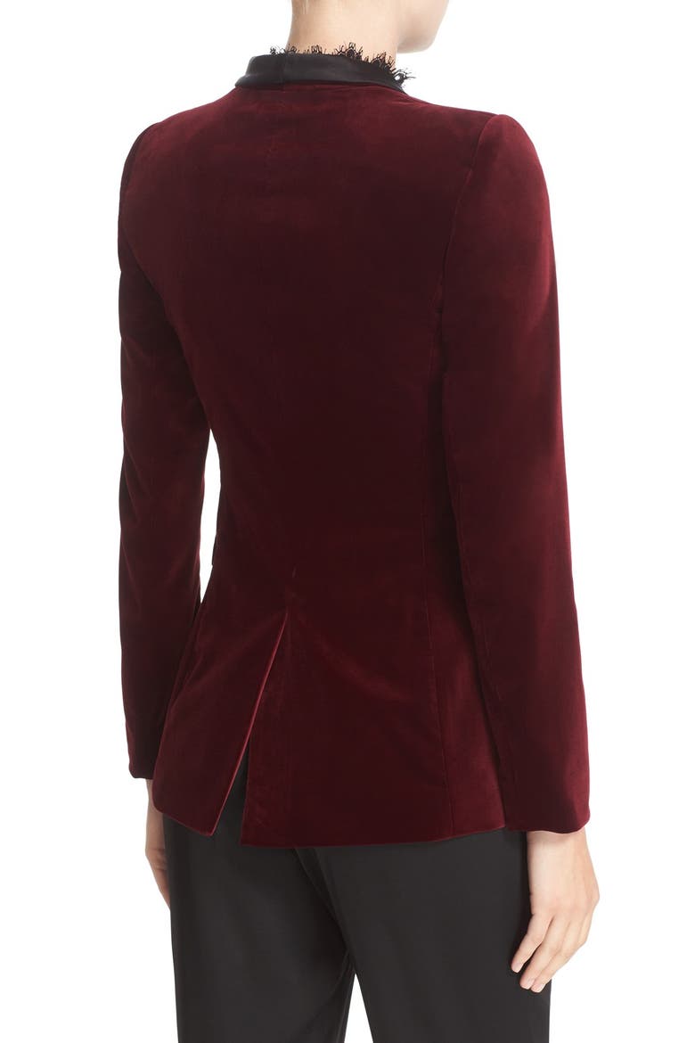 'Macey' Satin Lapel Velvet One-Button Blazer, Alternate, color, BORDEAUX/ BLACK