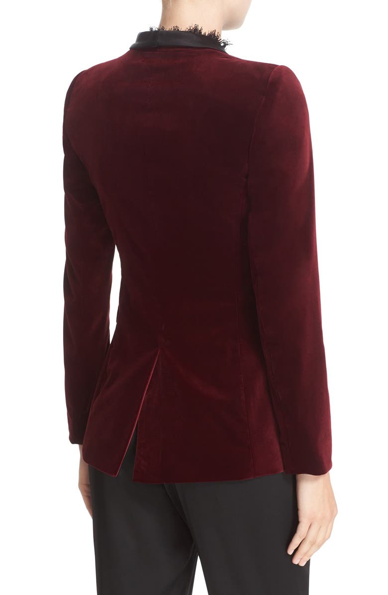Alice + Olivia 'Macey' Satin Lapel Velvet One-Button Blazer, Alternate, color,
