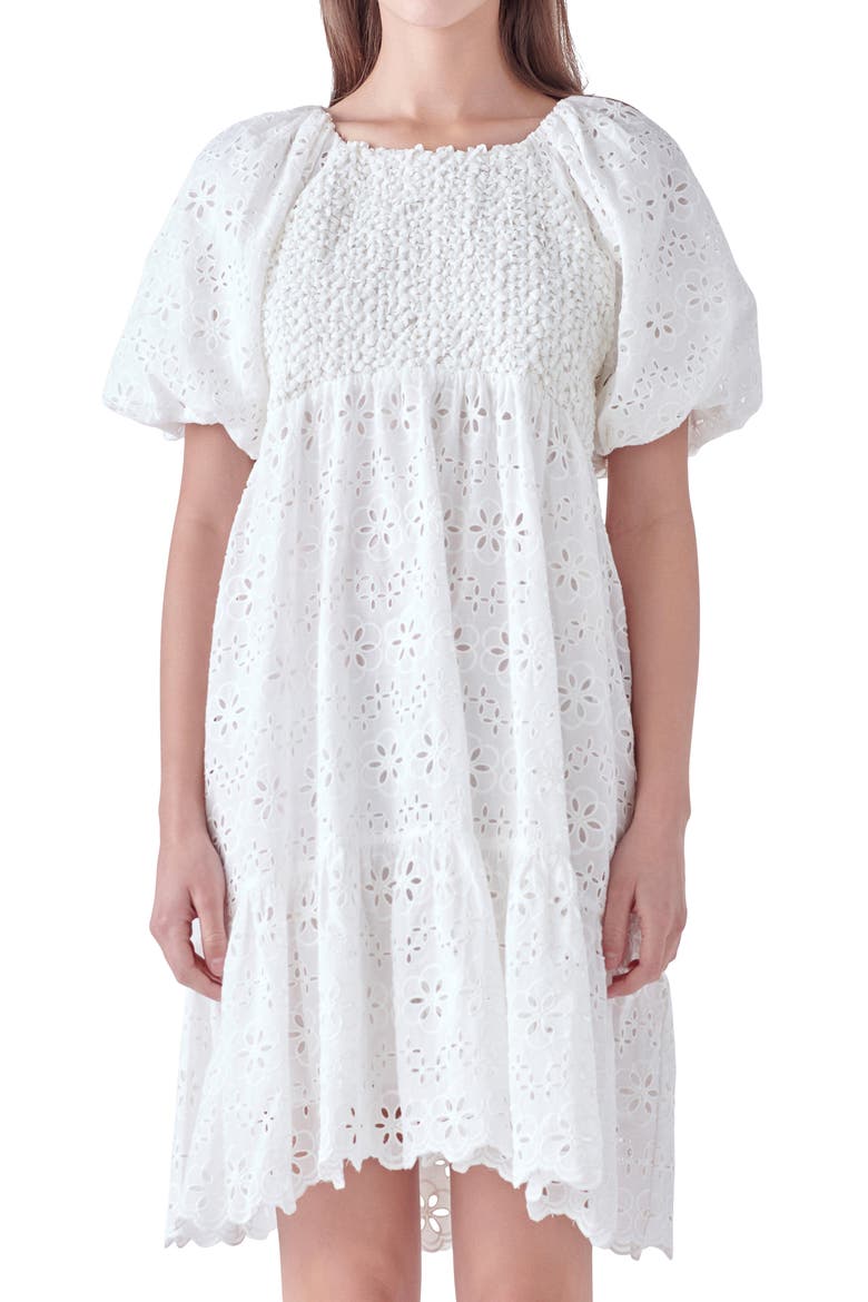 Eyelet Knit Combo Dress, Alternate, color, WHITE