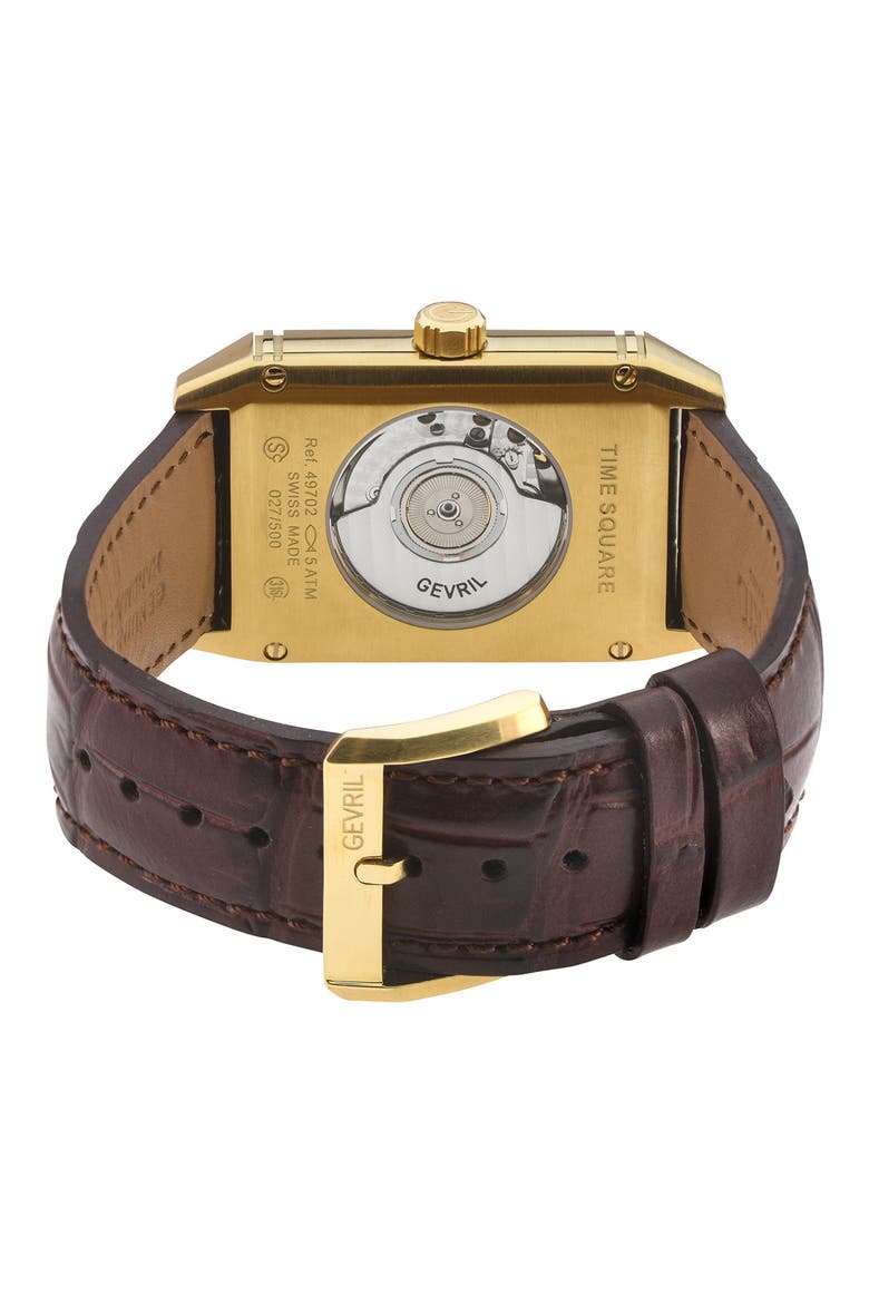 Time Square Swiss Automatic Leather Strap Watch, 31mm x 43mm, Alternate, color, BROWN
