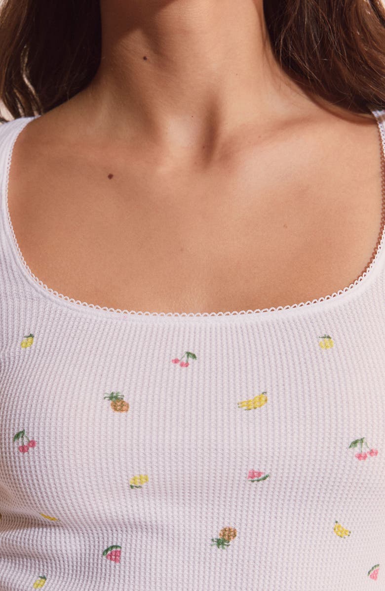 Etam Rives Fruit Print Waffle Knit Cotton Pajama Top, Alternate, color, White