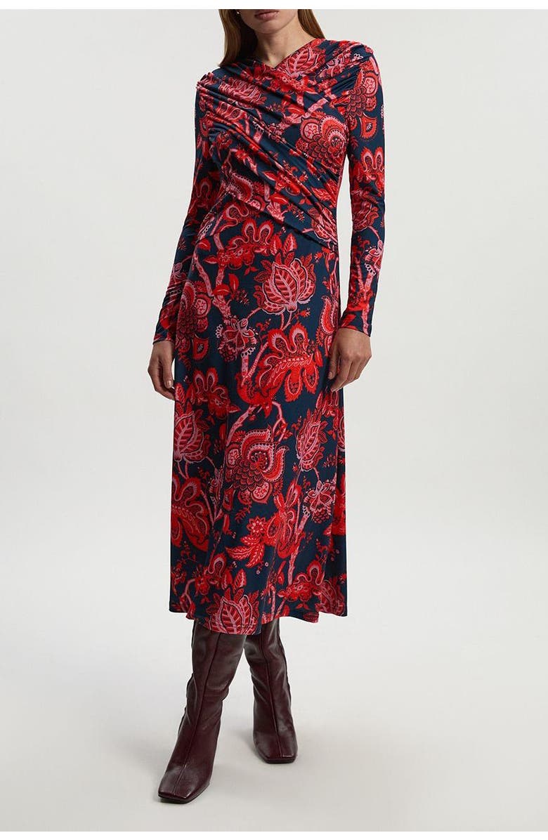 Karen Millen Paisley Jersey Crepe Twist Maxi Dress, Alternate, color, Red