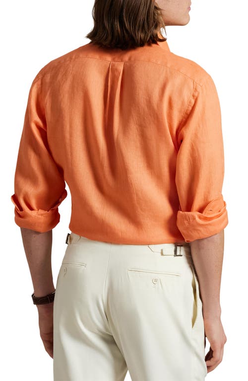 Polo Ralph Lauren Classic Fit Solid Orange Linen Button-down Shirt In Poppy