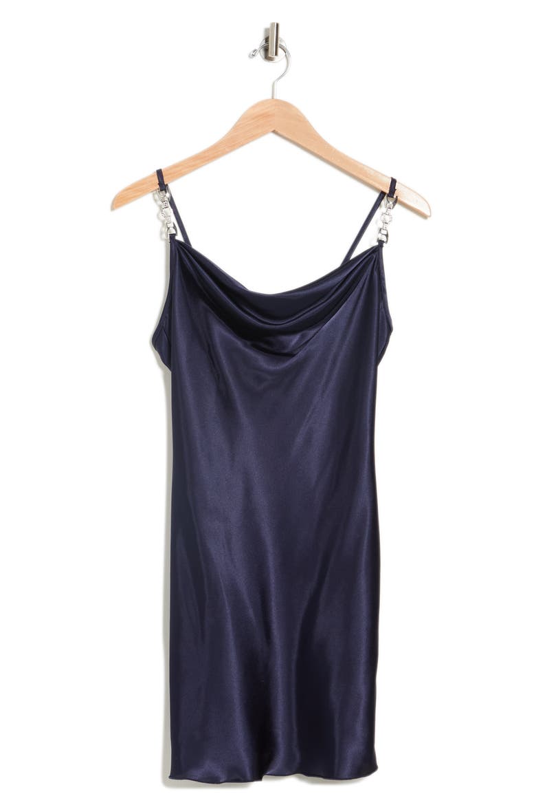 Satin Cowl Neck Slip Dress, Alternate, color, NAVY
