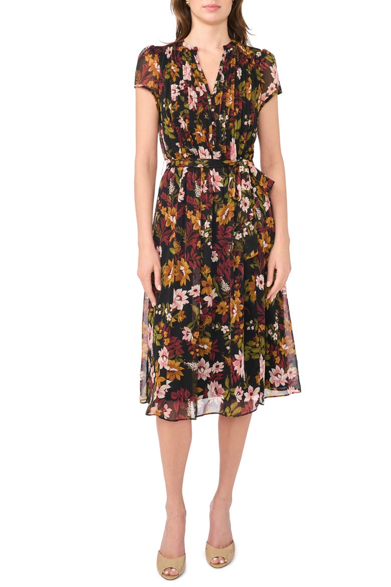 Pintucked Cap Sleeve Midi Dress, Main, color, MARSALA
