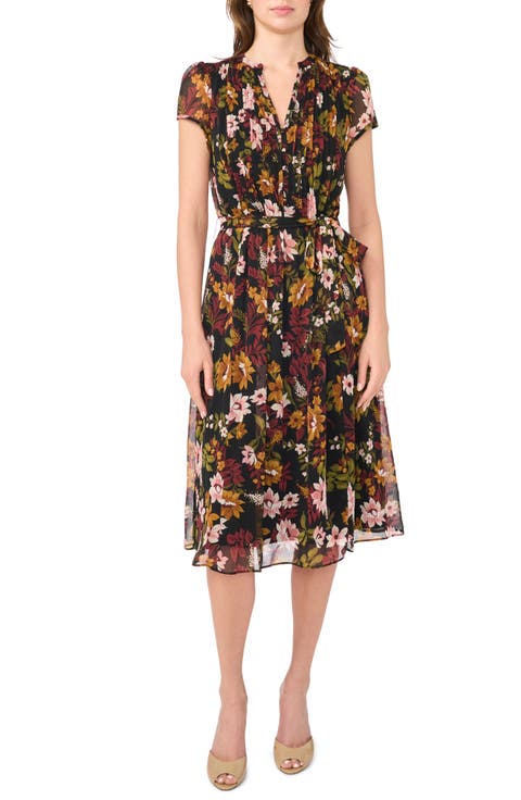 Pintucked Cap Sleeve Midi Dress