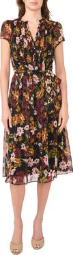 MSK Pintucked Cap Sleeve Midi Dress