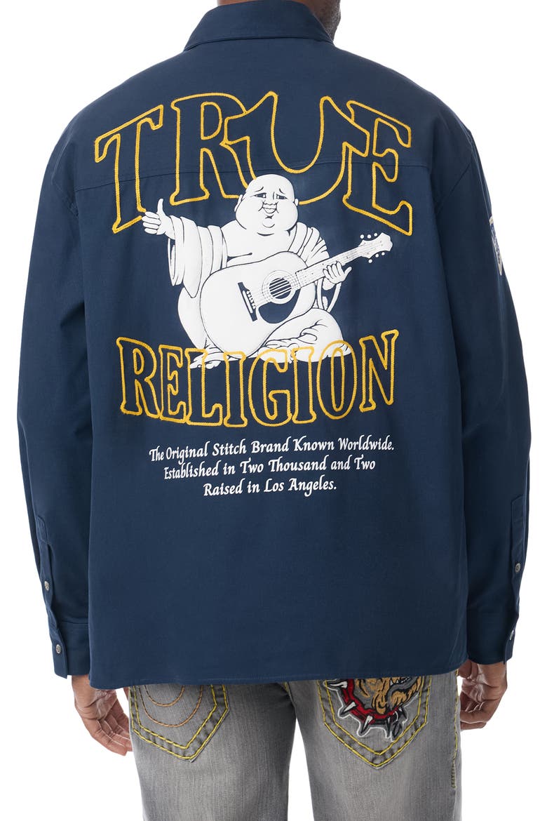 Logo Graphic Long Sleeve Cotton Shirt, Alternate, color, DRESS BLUE