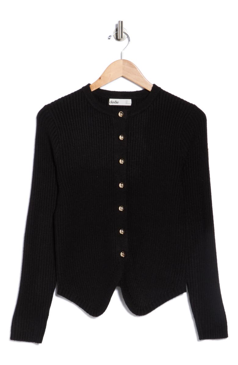 Elodie Cutaway Rib Cardigan, Alternate, color, Black