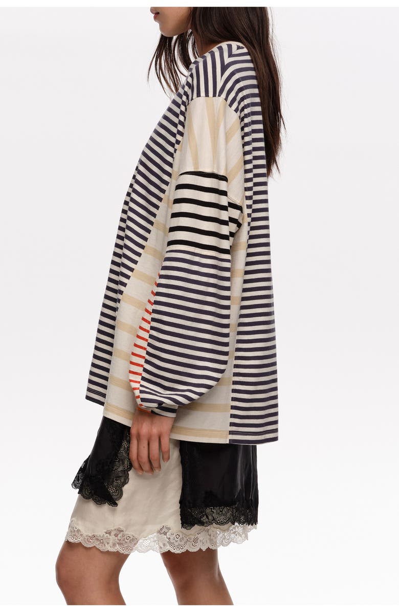 Bimba y Lola Striped Oversize T-Shirt, Alternate, color, Navy