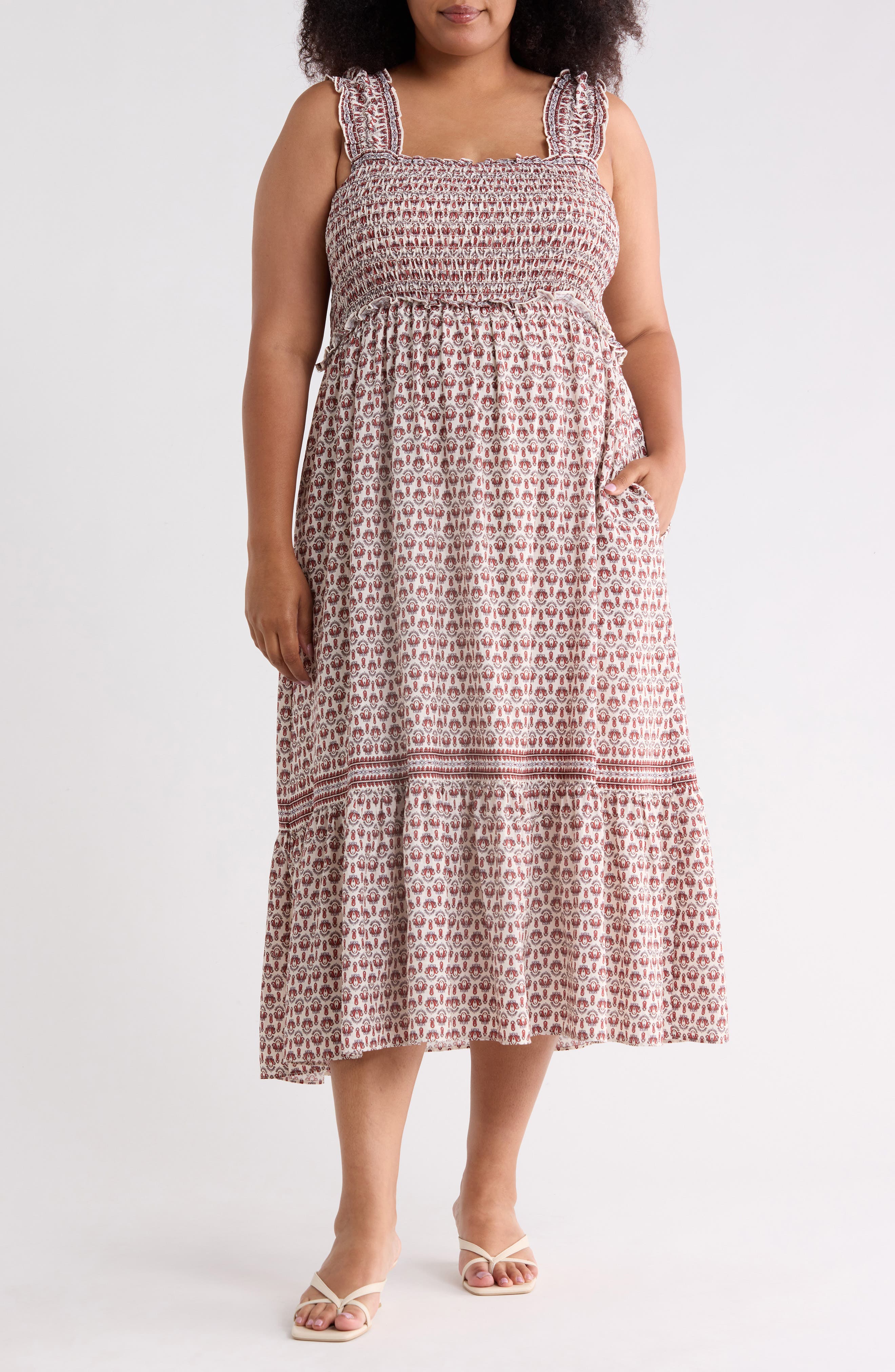 MAX STUDIO Smocked Bodice Cotton Blend Sundress