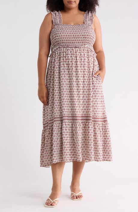 MAX STUDIO Smocked Bodice Cotton Blend Sundress