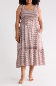 MAX STUDIO Smocked Bodice Cotton Blend Sundress