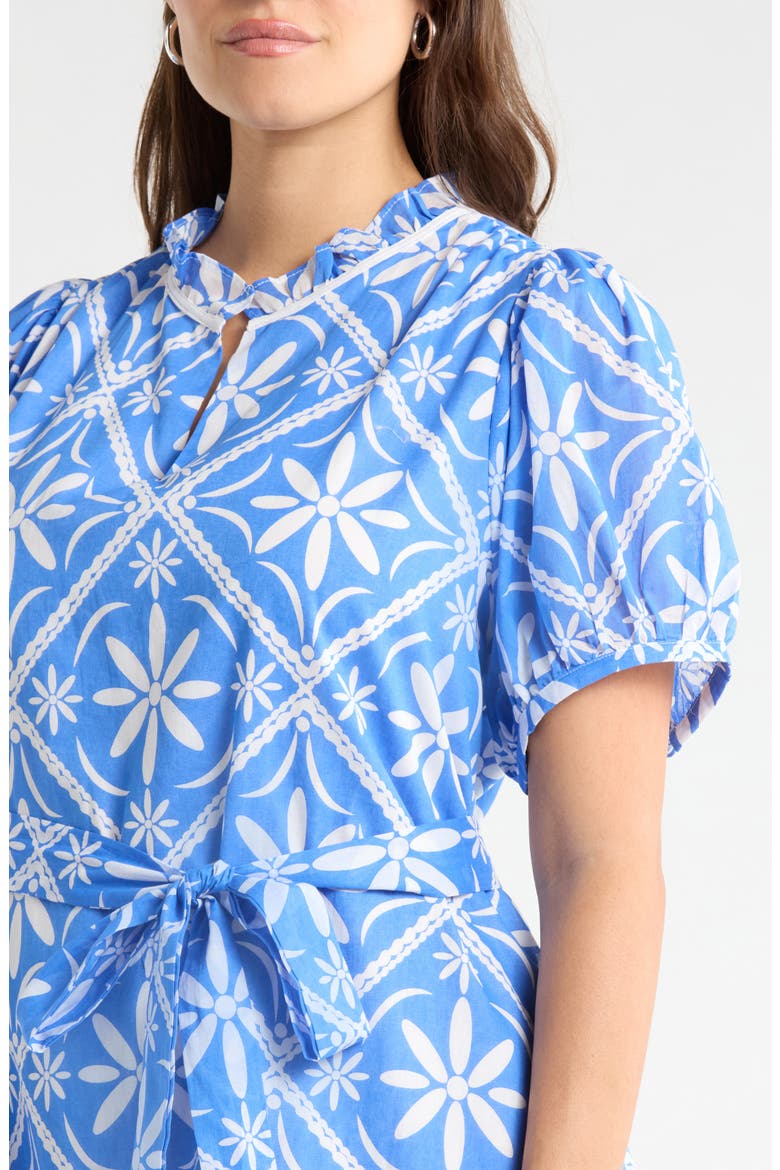 Alexie Floral Print Tie Waist Dress, Alternate, color, BLUE-WHT-MUL