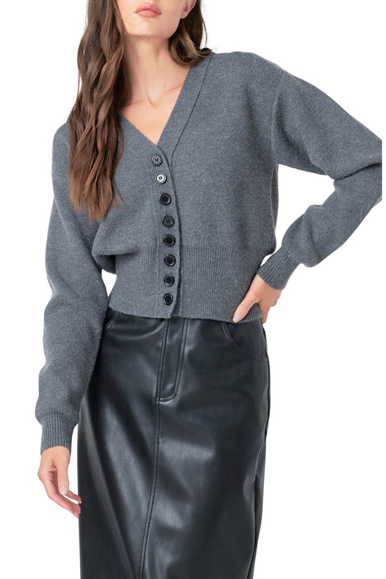 Drop Shoulder Crop Cardigan, Main, color, CHARCOAL