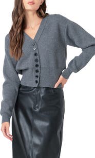 Grey Lab Drop Shoulder Crop Cardigan