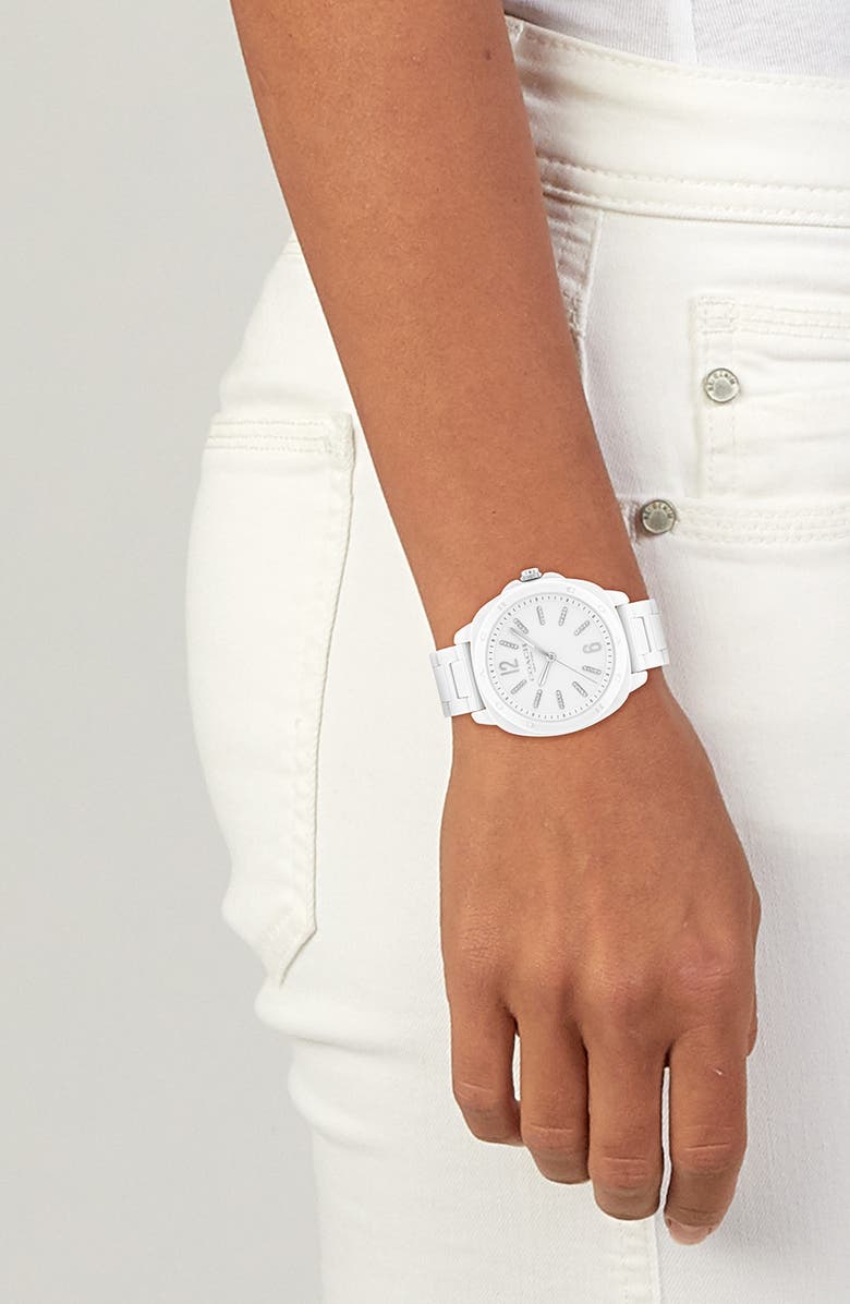 COACH Kitt Ceramic Bracelet Watch, 38mm, Alternate, color, White