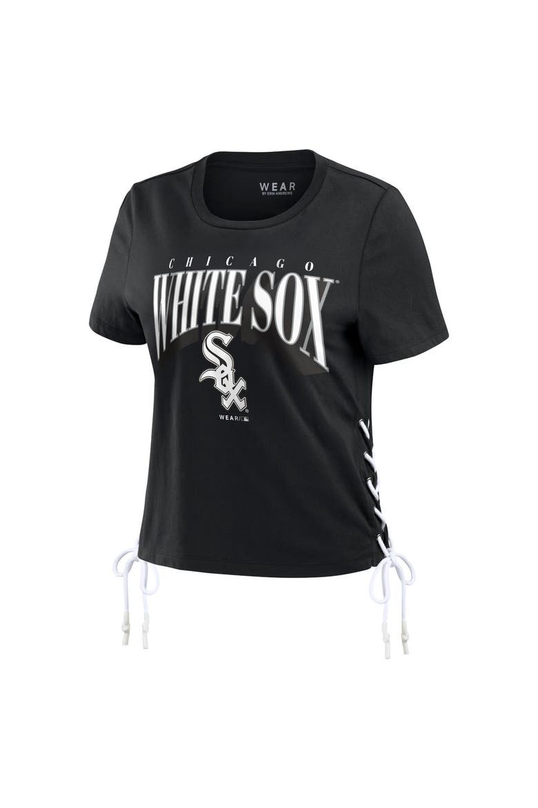 Women's WEAR by Erin Andrews Black Chicago White Sox Side Lace-Up Cropped T-Shirt, Alternate, color, Black
