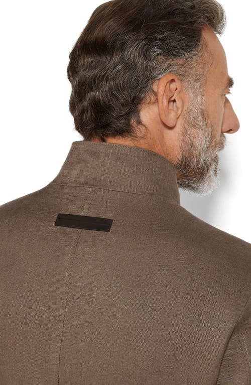 Zegna Linen-blend Shirt Jacket In Medium Brown Solid
