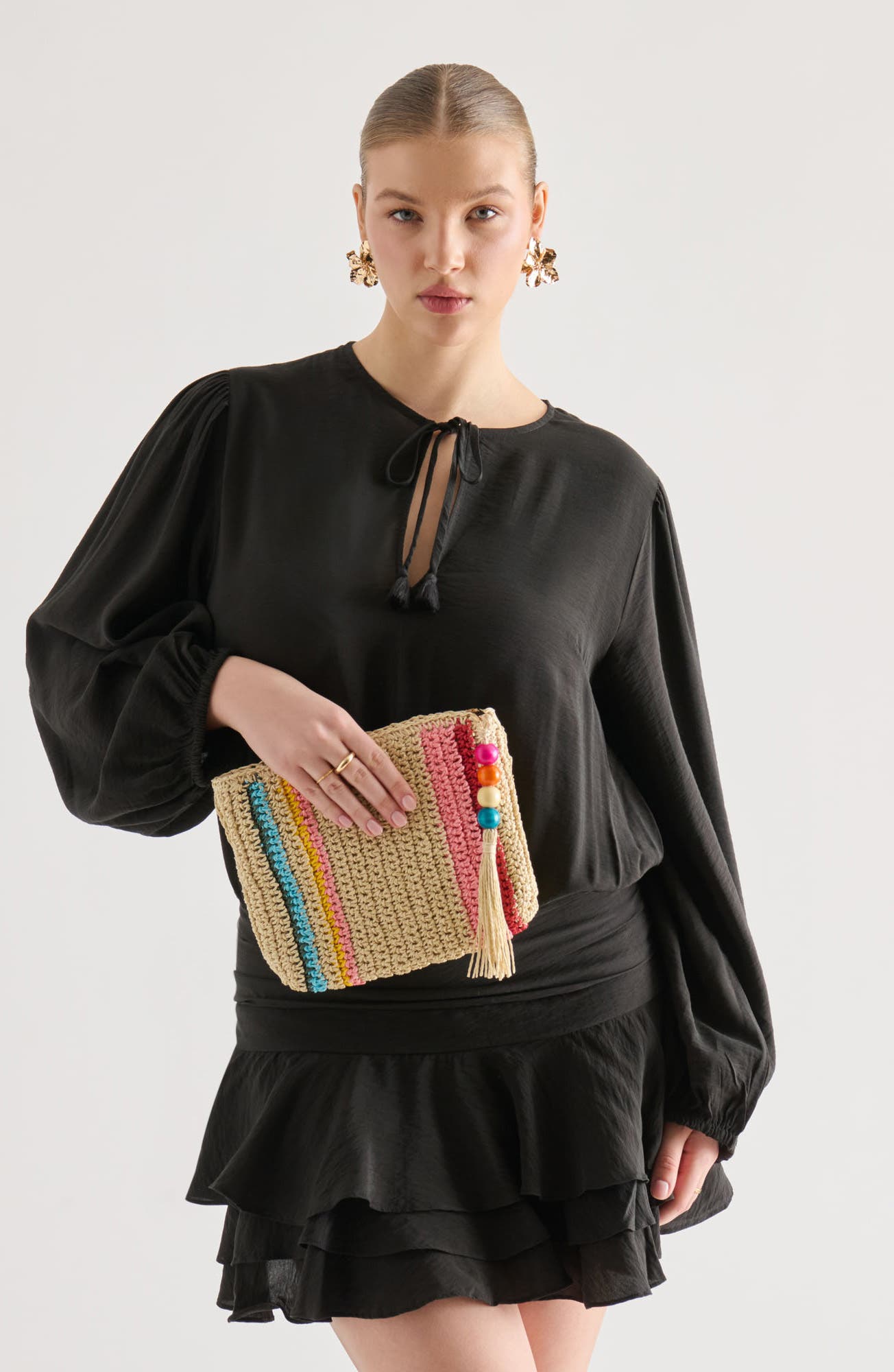 Astra Raffia Clutch, Alternate, color, MULTI PINK