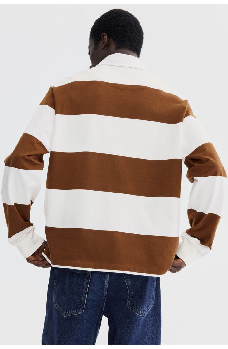 H&M Regular Fit Cotton Rugby Shirt, Alternate, color, Brown/Color Block