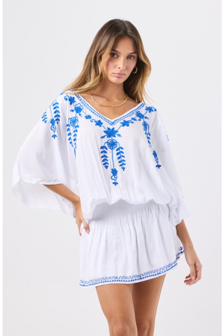 Liana Embroidery Detail Minidress, Alternate, color, WHITE SANTORINI BLUE