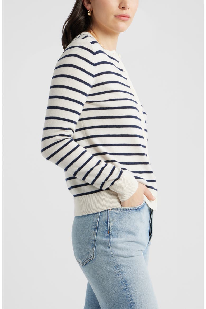 Merino Wool Blend Cardigan, Alternate, color, IVORY- NAVY JOSEPHINE STRIPE