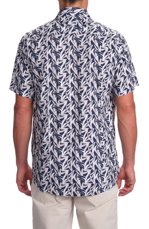 Studio Garnet Los Angeles Leaf Print Short Sleeve Button-up Shirt In Navy