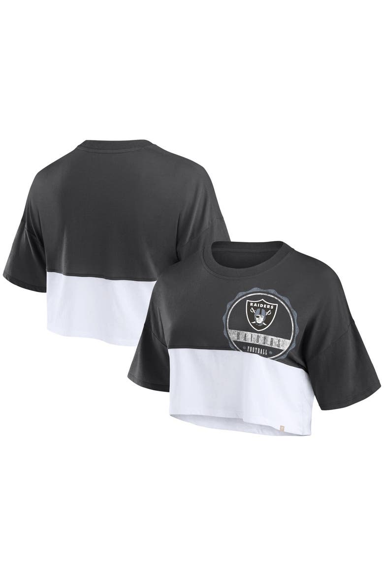 Women's Fanatics Branded Black/White Las Vegas Raiders Boxy Color Split Cropped T-Shirt, Main, color, Black