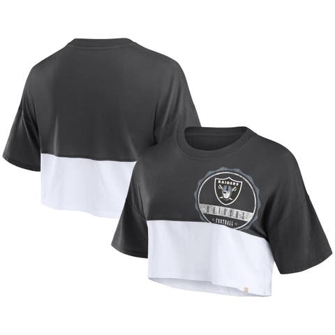 Women's Fanatics Branded Black/White Las Vegas Raiders Boxy Color Split Cropped T-Shirt