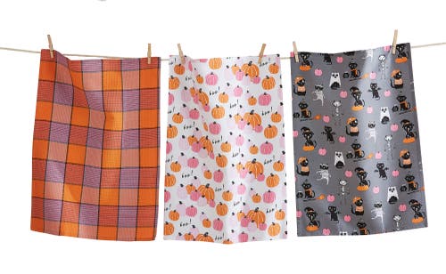 Tag Set Of 3 Halloween Cat Pumpkin Dishtowels In Multi