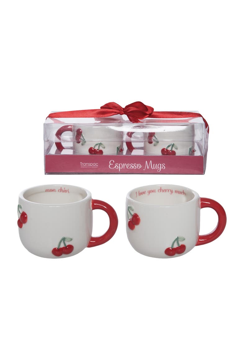 Dolomite Espresso Cherry Mug Set of 2 Multicolored for Spring Serving and Entertaining, Main, color, Multicolored