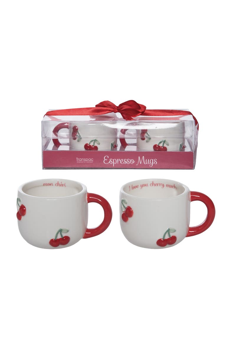 Transpac Dolomite Espresso Cherry Mug Set of 2 Multicolored for Spring Serving and Entertaining, Main, color, Multicolored