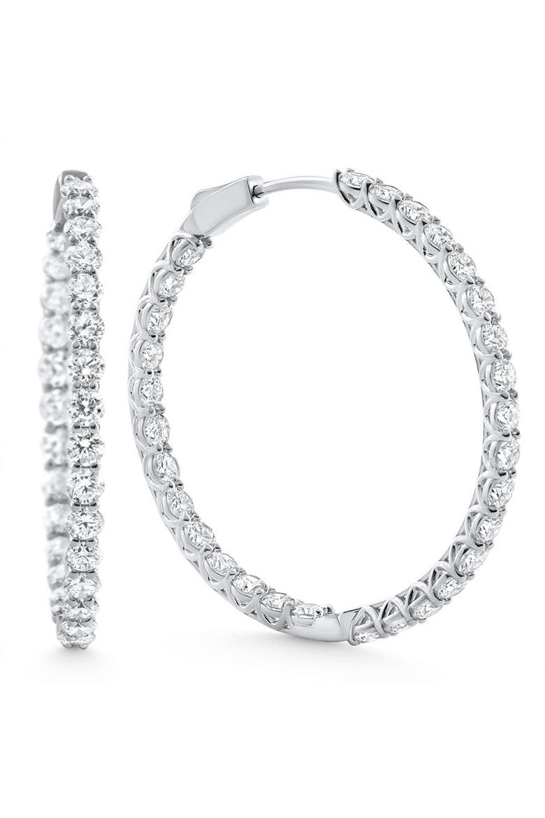 6.50Ct Diamond Hoops 14k Gold Women's Lab Grown Earrings 40mm Tall, Main, color, 14k White Gold
