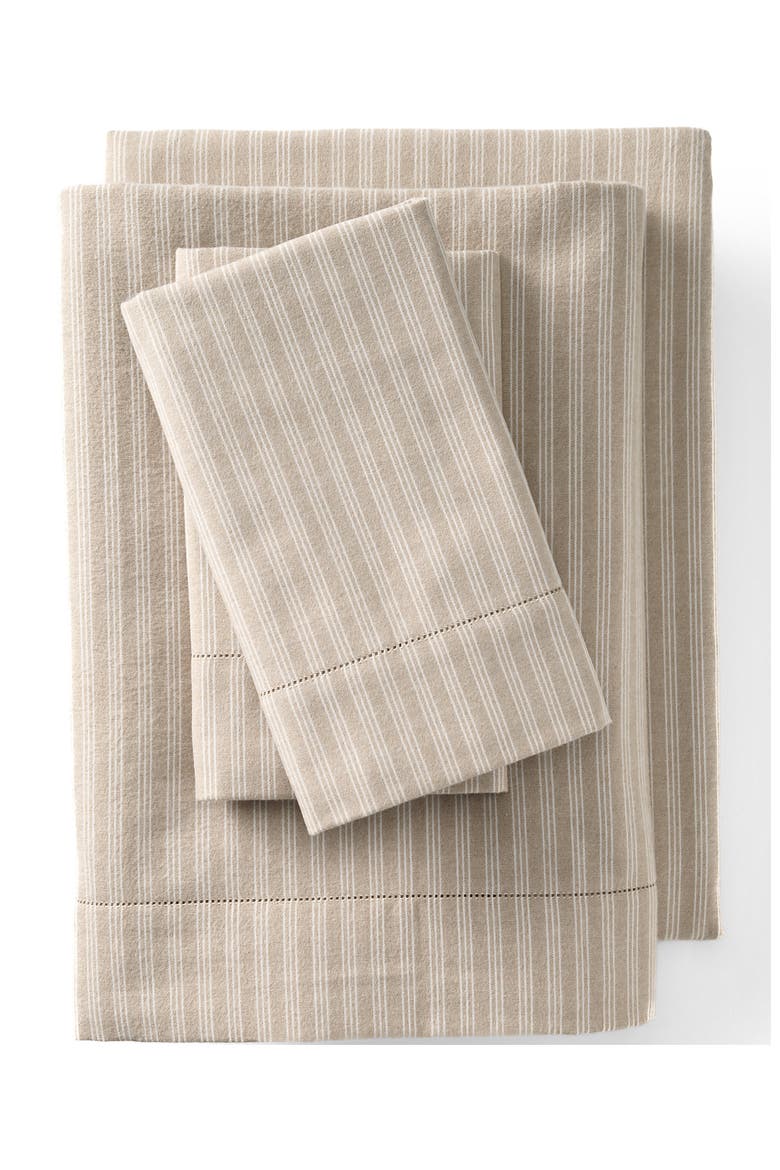 Luxe Flannel Printed Bed Sheet Set, Main, color, Ivory/Khaki Stripes