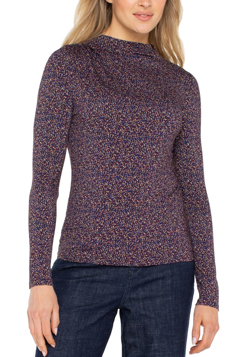 Mock Neck Long Sleeve Shirt, Main, color, WINE BRY MULTI