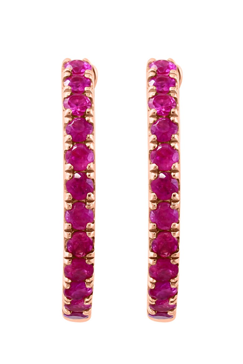 14K Rose Gold Plated Ruby Huggie Hoop Earrings, Alternate, color, RED